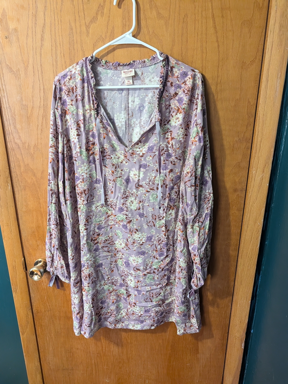 Mossimo Supply Co. Lavender Floral V-Neck Tie-Front Dress